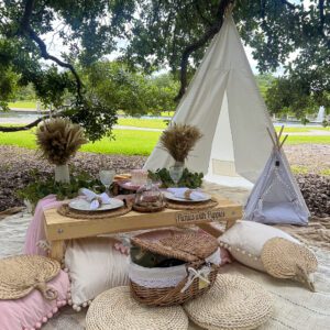 picnic table and tents