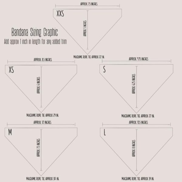 A diagram showing the different sizes of Bandana Size Chart.